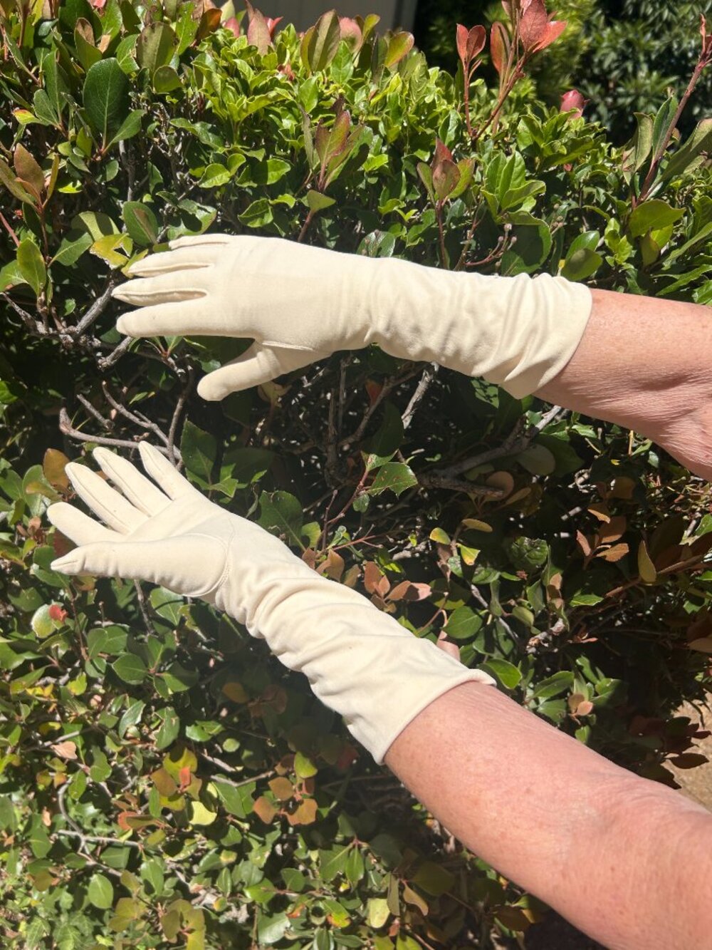 mid length off white vintage gloves